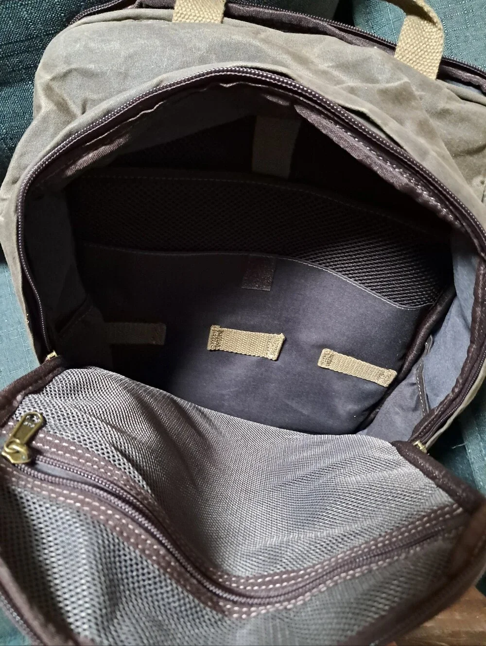 Kaidale Waxed Canvas Brown Leather Accent Men Backpack With Padded Laptop Sleeve